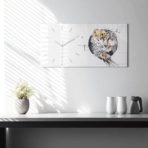 Glass wall clock rectangular Cheetah inside a circle