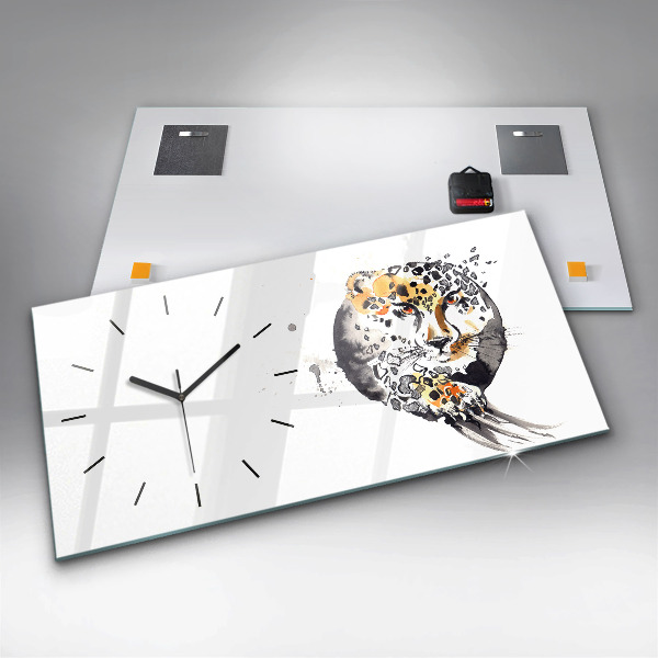 Glass wall clock rectangular Cheetah inside a circle
