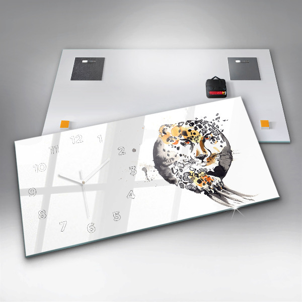 Glass wall clock rectangular Cheetah inside a circle