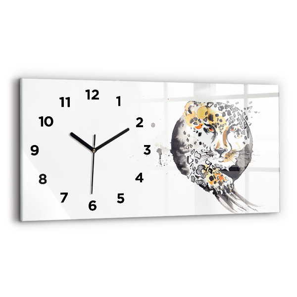 Glass wall clock rectangular Cheetah inside a circle