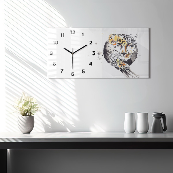 Glass wall clock rectangular Cheetah inside a circle