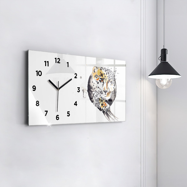 Glass wall clock rectangular Cheetah inside a circle