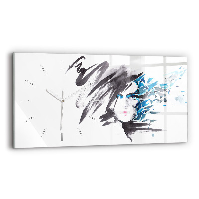 Glass wall clock rectangular Abstract Woman's Face
