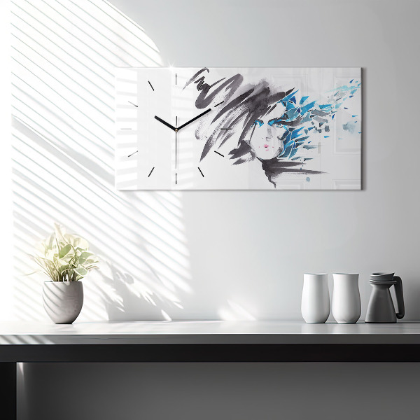 Glass wall clock rectangular Abstract Woman's Face