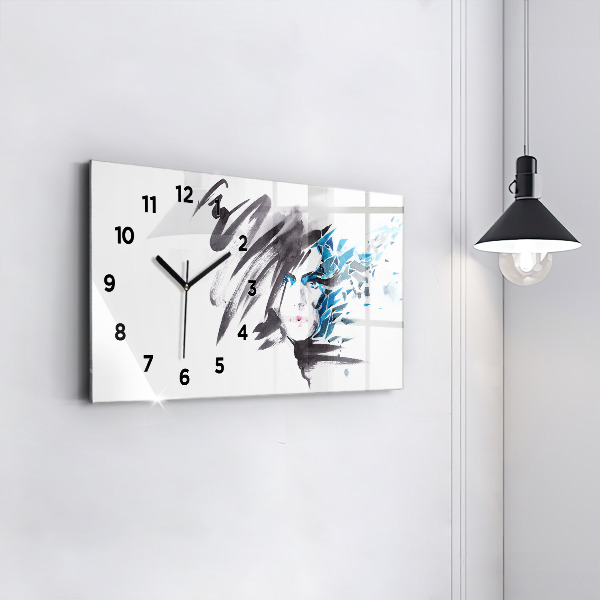 Glass wall clock rectangular Abstract Woman's Face