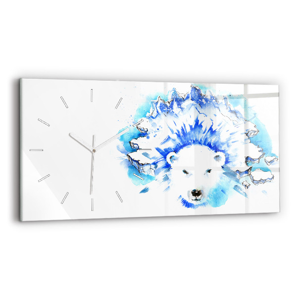Glass wall clock rectangular Bear on the ice background