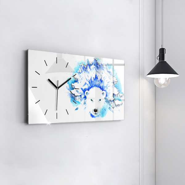 Glass wall clock rectangular Bear on the ice background