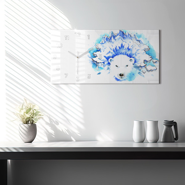 Glass wall clock rectangular Bear on the ice background