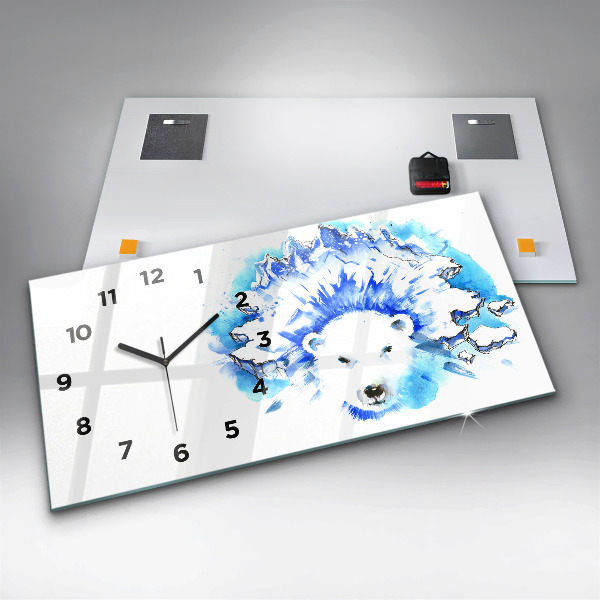 Glass wall clock rectangular Bear on the ice background