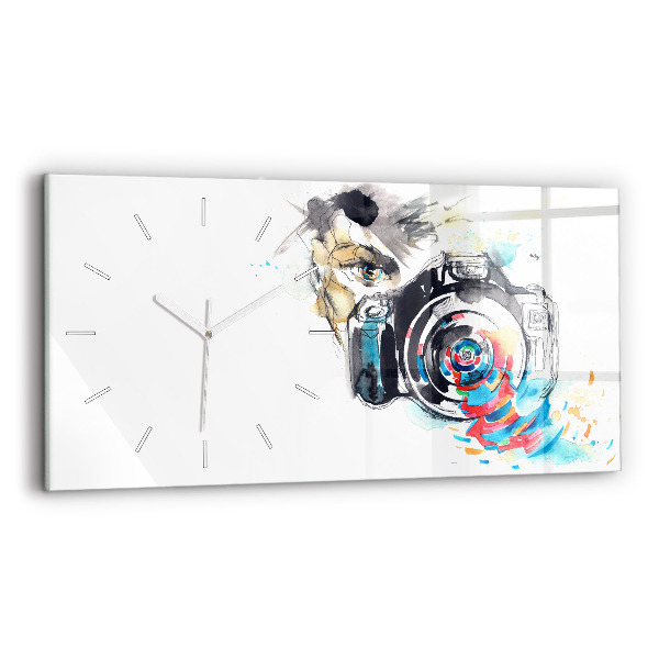Glass wall clock rectangular Woman photographer camera