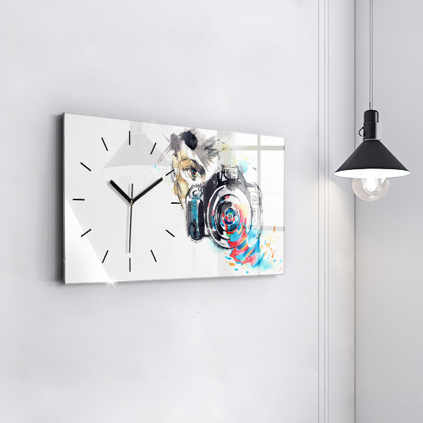 Glass wall clock rectangular Woman photographer camera