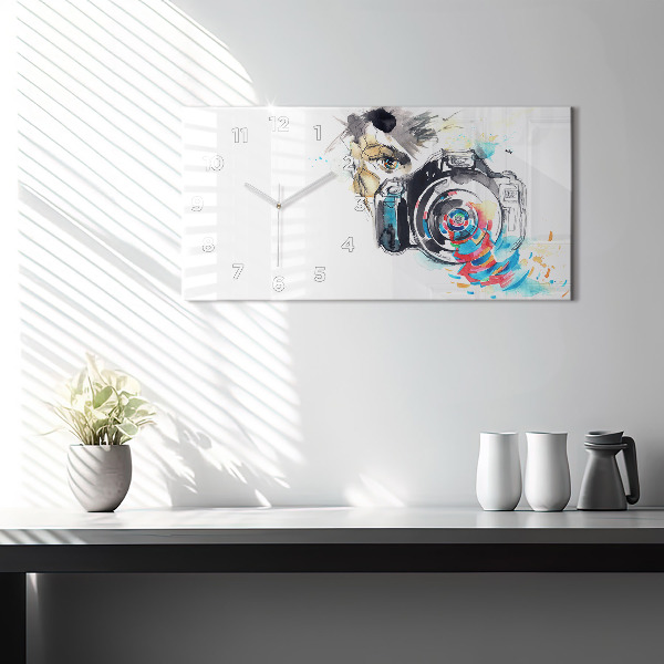 Glass wall clock rectangular Woman photographer camera