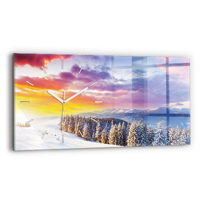 Glass wall clock rectangular Winter Mountain Landscape