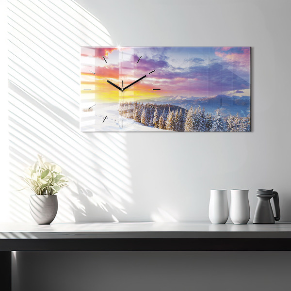 Glass wall clock rectangular Winter Mountain Landscape