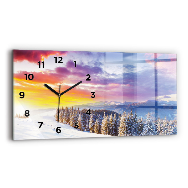 Glass wall clock rectangular Winter Mountain Landscape