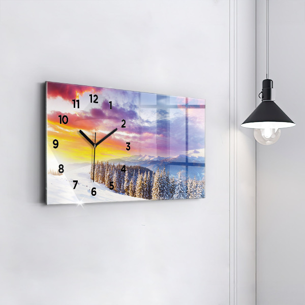 Glass wall clock rectangular Winter Mountain Landscape