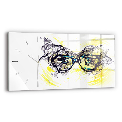 Glass wall clock rectangular Eyes glasses