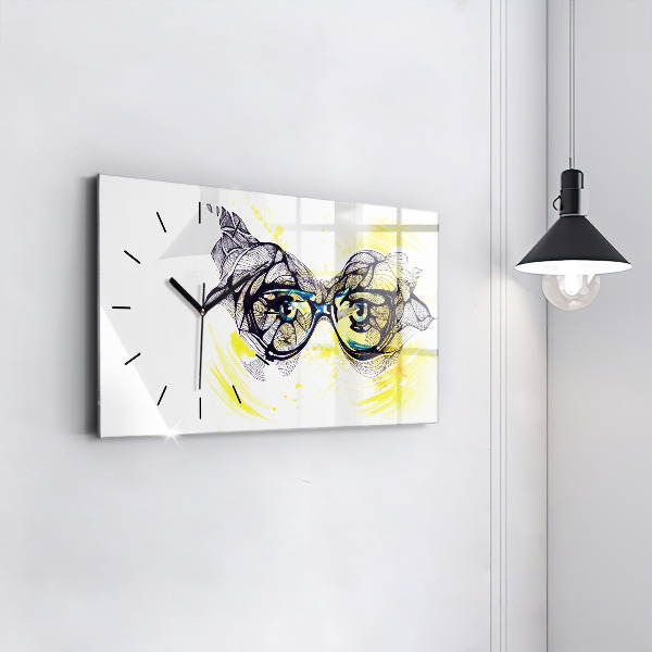 Glass wall clock rectangular Eyes glasses