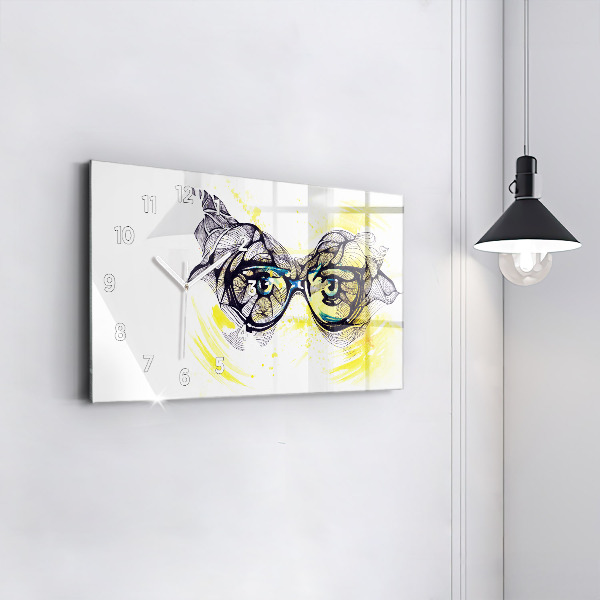 Glass wall clock rectangular Eyes glasses
