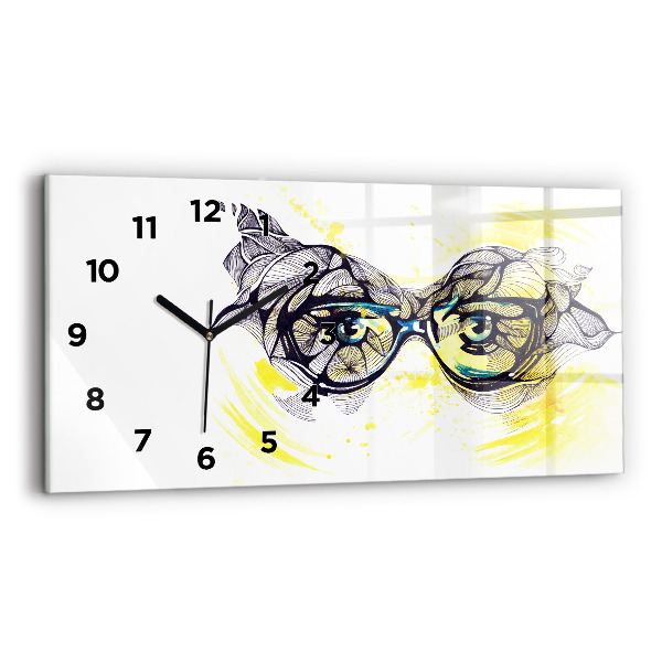 Glass wall clock rectangular Eyes glasses