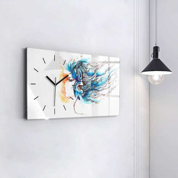 Glass wall clock rectangular Illustration of a handset