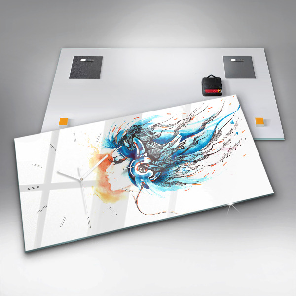 Glass wall clock rectangular Illustration of a handset