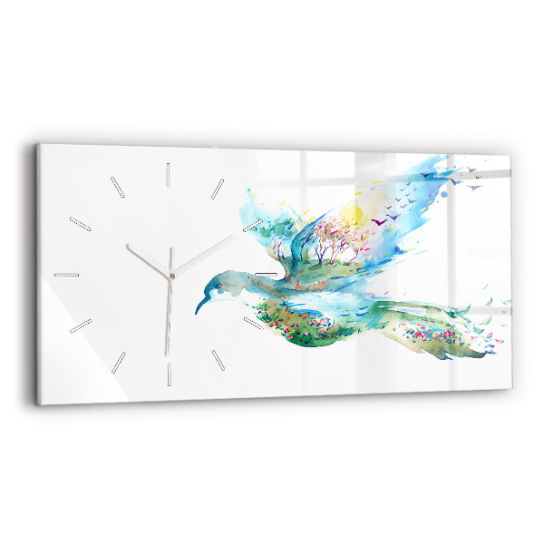 Glass wall clock rectangular Abstraction of bird and spring
