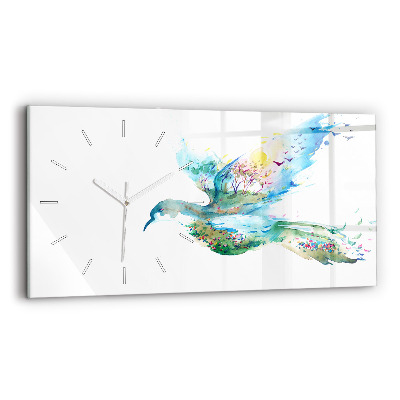 Glass wall clock rectangular Abstraction of bird and spring