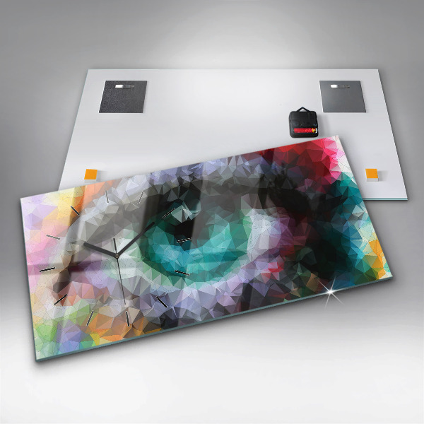 Glass wall clock rectangular Colorful human eye