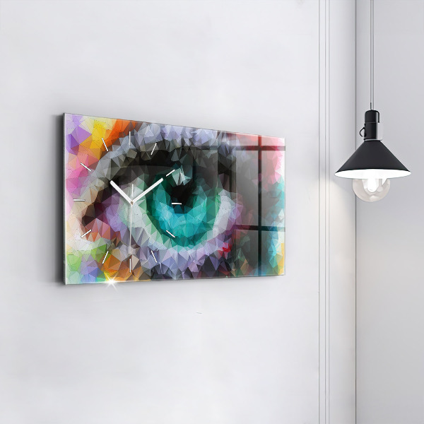 Glass wall clock rectangular Colorful human eye