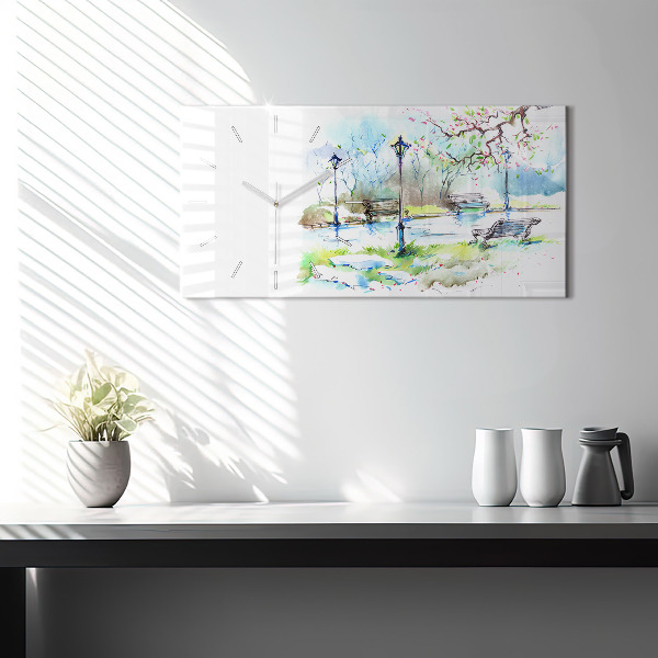 Glass wall clock rectangular Picturesque spring