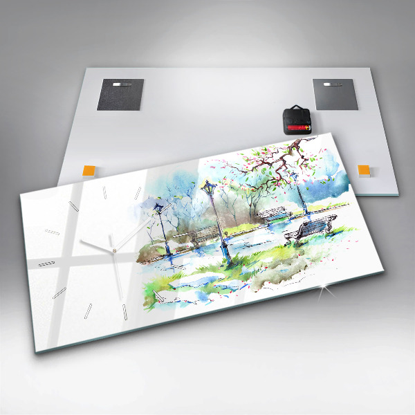 Glass wall clock rectangular Picturesque spring