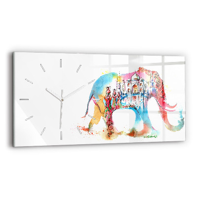 Glass wall clock rectangular Indian Culture
