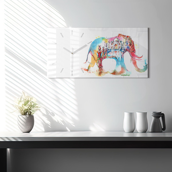 Glass wall clock rectangular Indian Culture