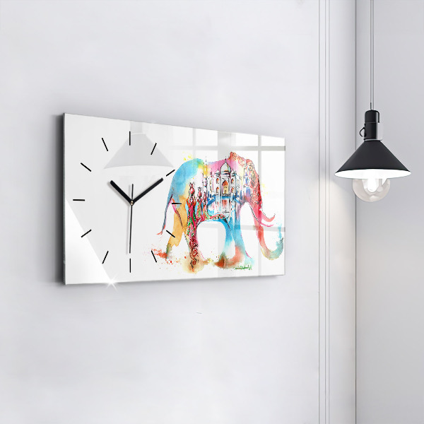 Glass wall clock rectangular Indian Culture