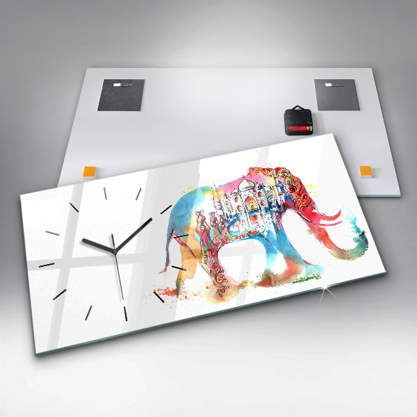 Glass wall clock rectangular Indian Culture