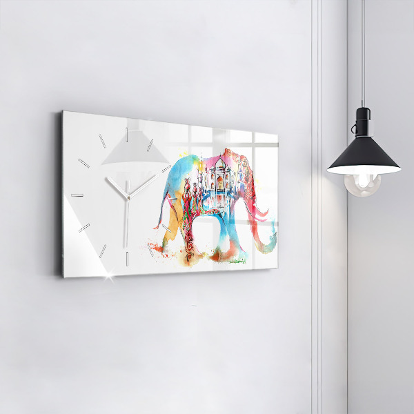 Glass wall clock rectangular Indian Culture