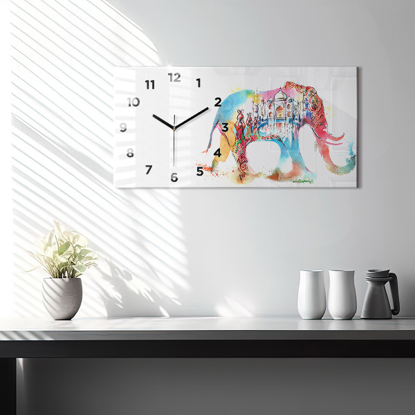 Glass wall clock rectangular Indian Culture