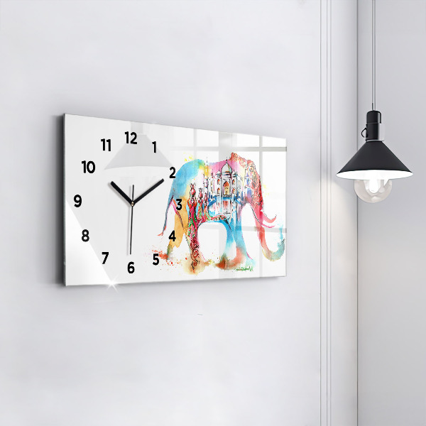 Glass wall clock rectangular Indian Culture