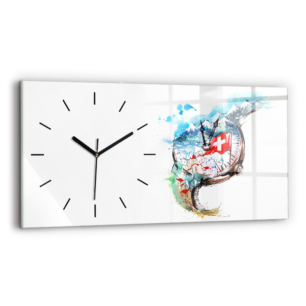 Glass wall clock rectangular Swiss watch