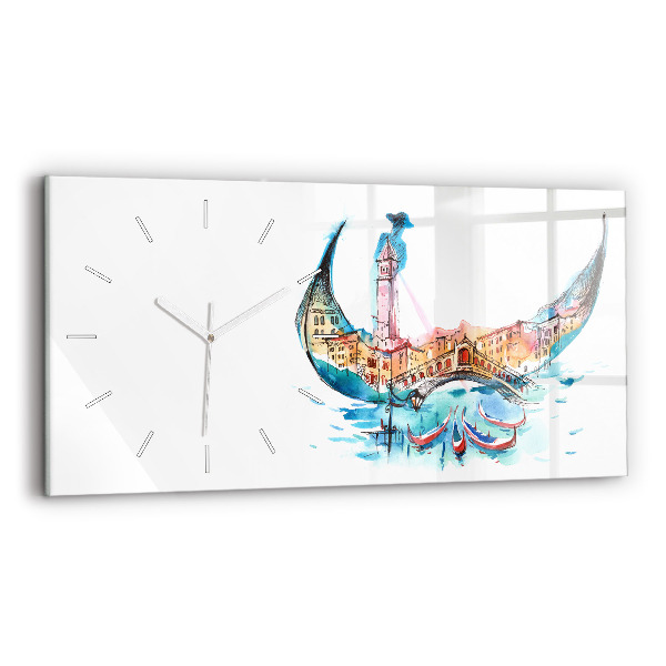 Glass wall clock rectangular Italy - Venetian Gondola