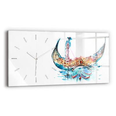 Glass wall clock rectangular Italy - Venetian Gondola