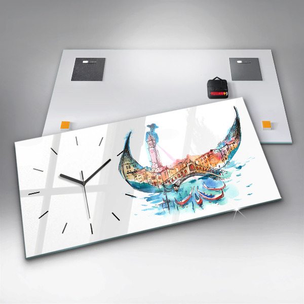 Glass wall clock rectangular Italy - Venetian Gondola