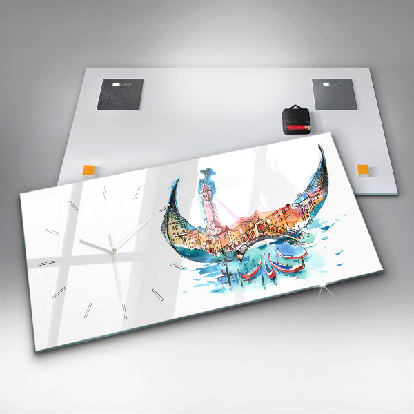 Glass wall clock rectangular Italy - Venetian Gondola