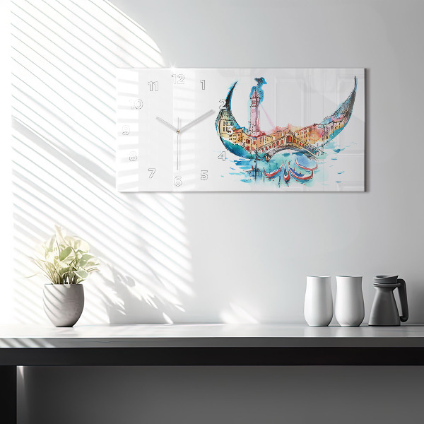 Glass wall clock rectangular Italy - Venetian Gondola