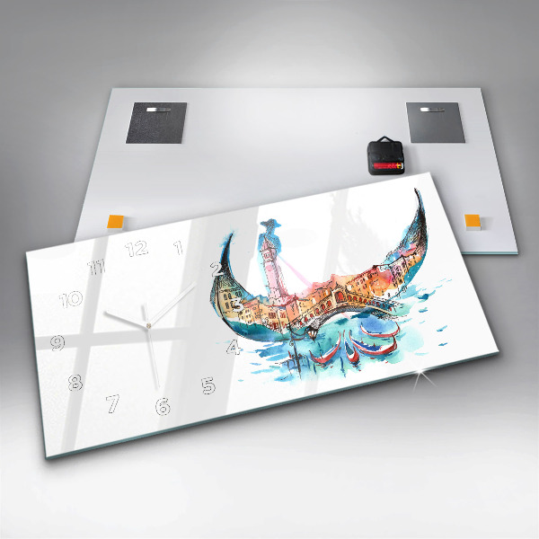 Glass wall clock rectangular Italy - Venetian Gondola