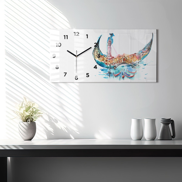 Glass wall clock rectangular Italy - Venetian Gondola