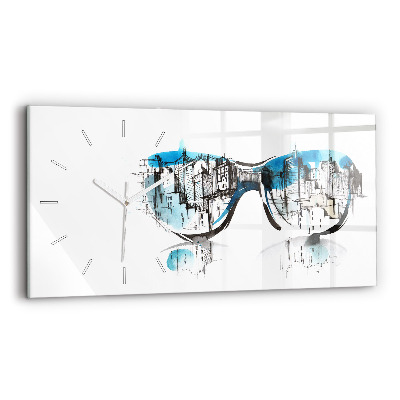 Glass wall clock rectangular City in glasses