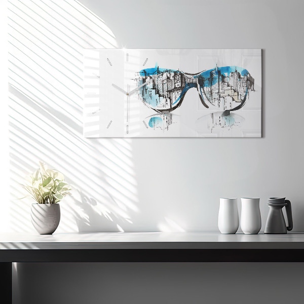 Glass wall clock rectangular City in glasses