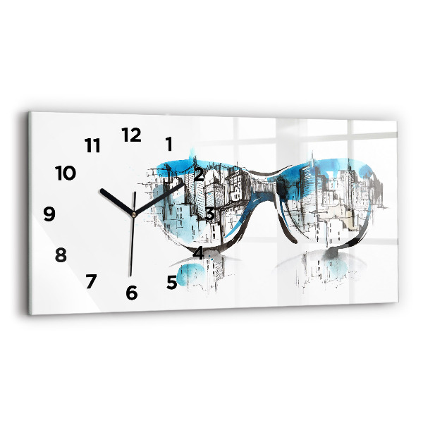 Glass wall clock rectangular City in glasses